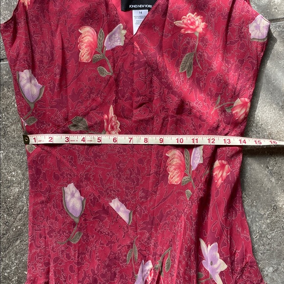 Vintage 100% Silk Jones New York Floral Pink-Red Dress Size M - Picture 5 of 6